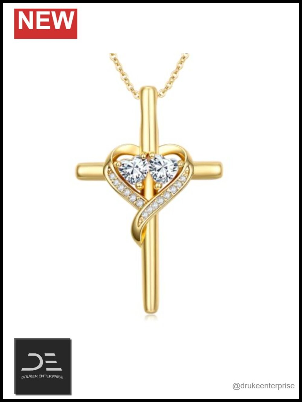 14K Gold Plated Double Birthstone Cross Pendant Necklace, Hypoallergenic CZ